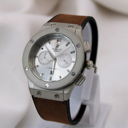 Hublot Men's Watch White Dial And Brown Strap