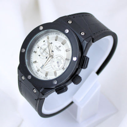 Hublot Men's Watch White Dial And Leather Black Strap