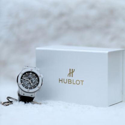 Hublot Men's Watch: Gray Straps, Black Dial.