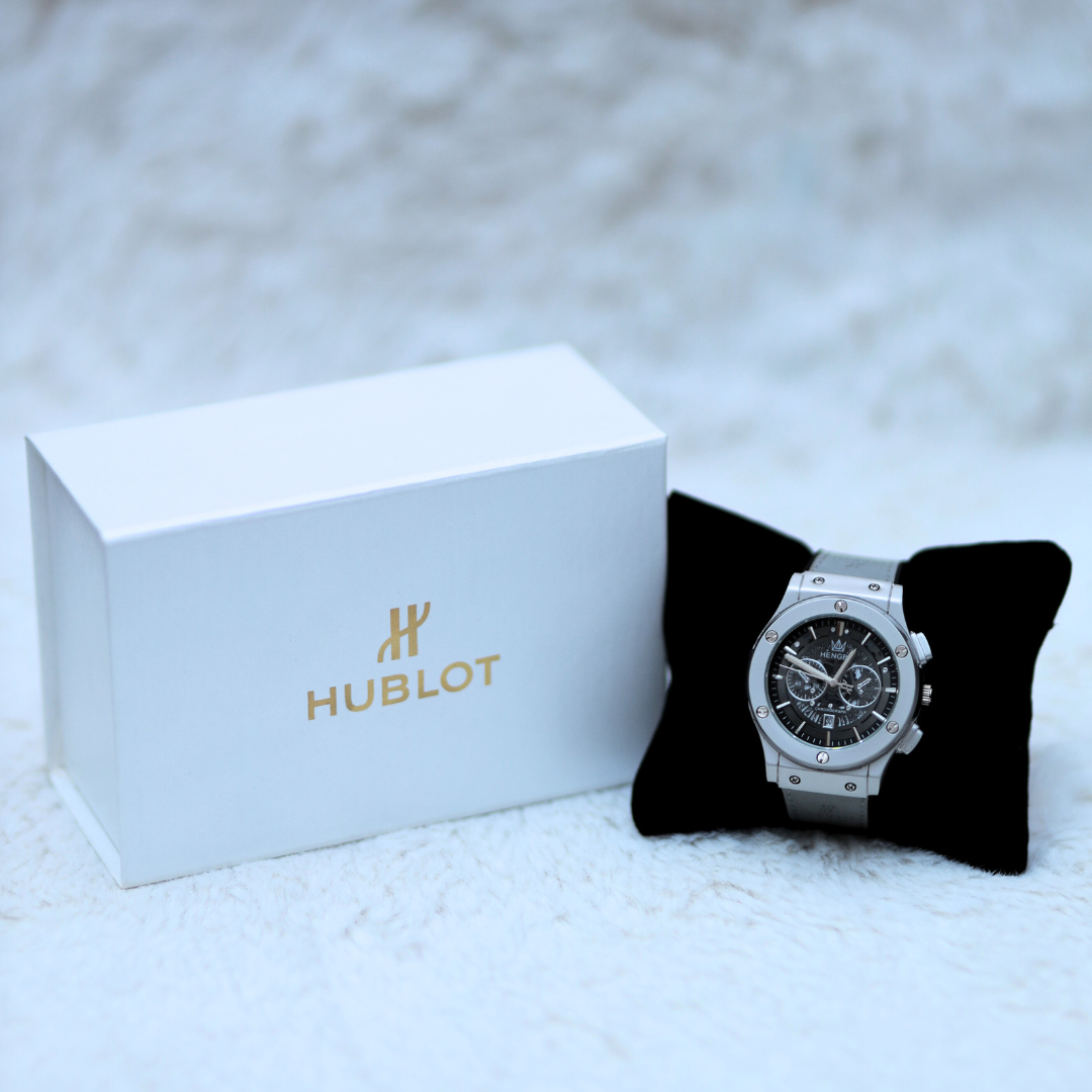 Hublot Men's Watch: Gray Straps, Black Dial.